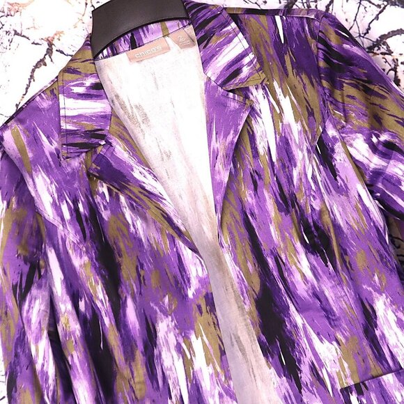 BRUSHSTROKE JACKET 2/12 Chico's Purple Warm Grey Yellow Spring Summer Office - Picture 1 of 8